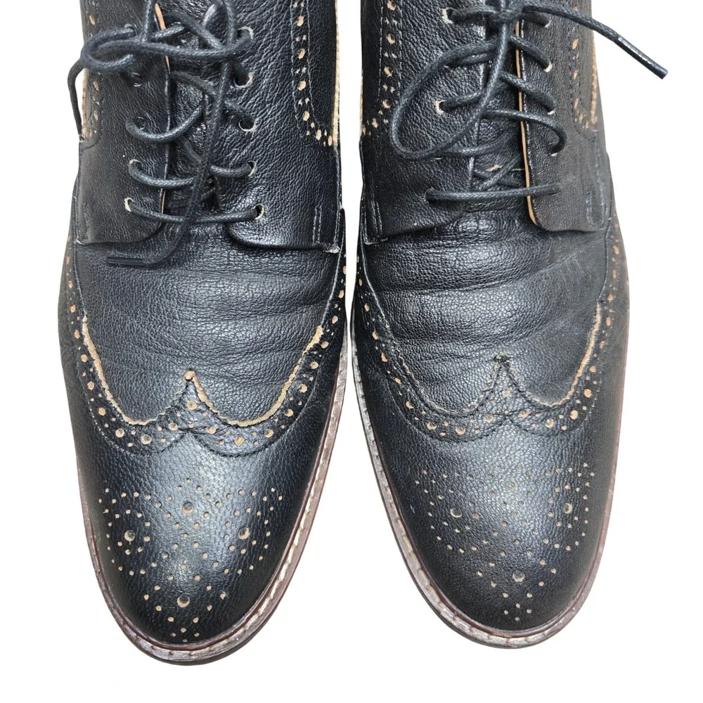 Cole Haan Grand OS Warren Welt Wingtip‎ Oxford Shoes Black Pebbled Leather 9.5
